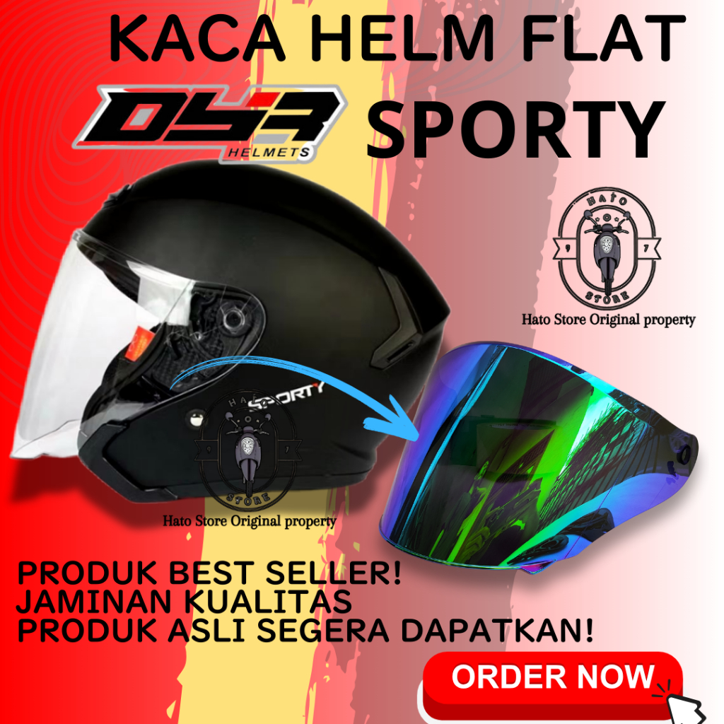 Kaca Helm FLAT visor DYR SPORTY Visor Helmet Open ganteng three maestro VARIAN Warna putih hitam Iri
