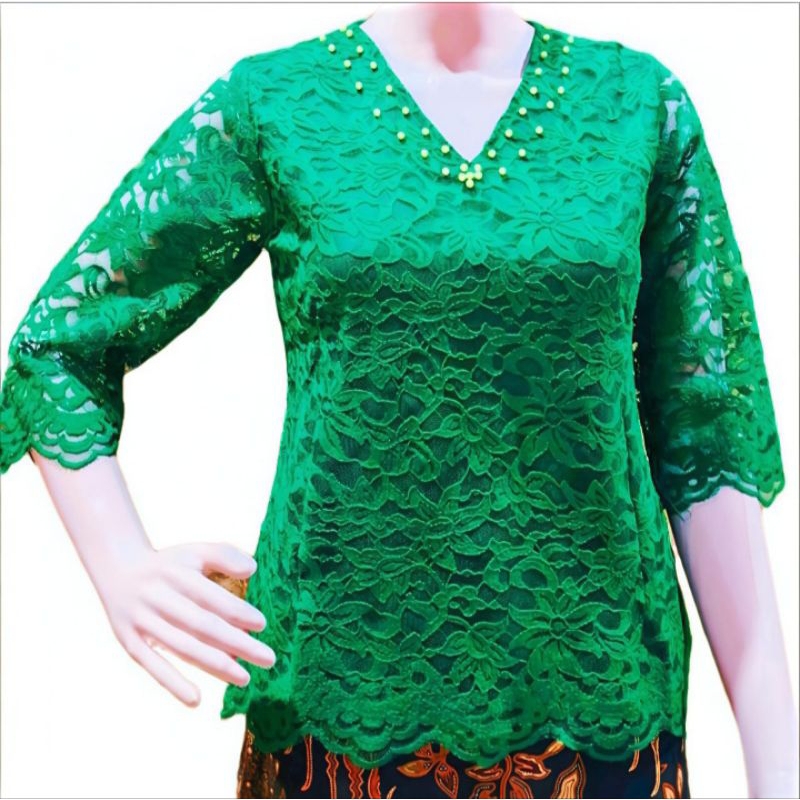 Blus Brokat, Atasan Wanita Terbaru, Kombinasi Mutiara Di Leher