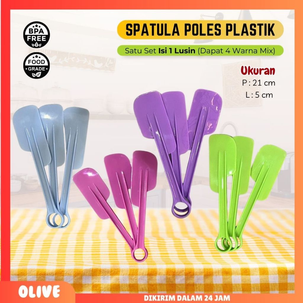 [Isi 12 Pcs] 1 Lusin Spatula Plastik / Solet Plastik / PolesanKueUlang Tahun Cantik Plastik Bahan