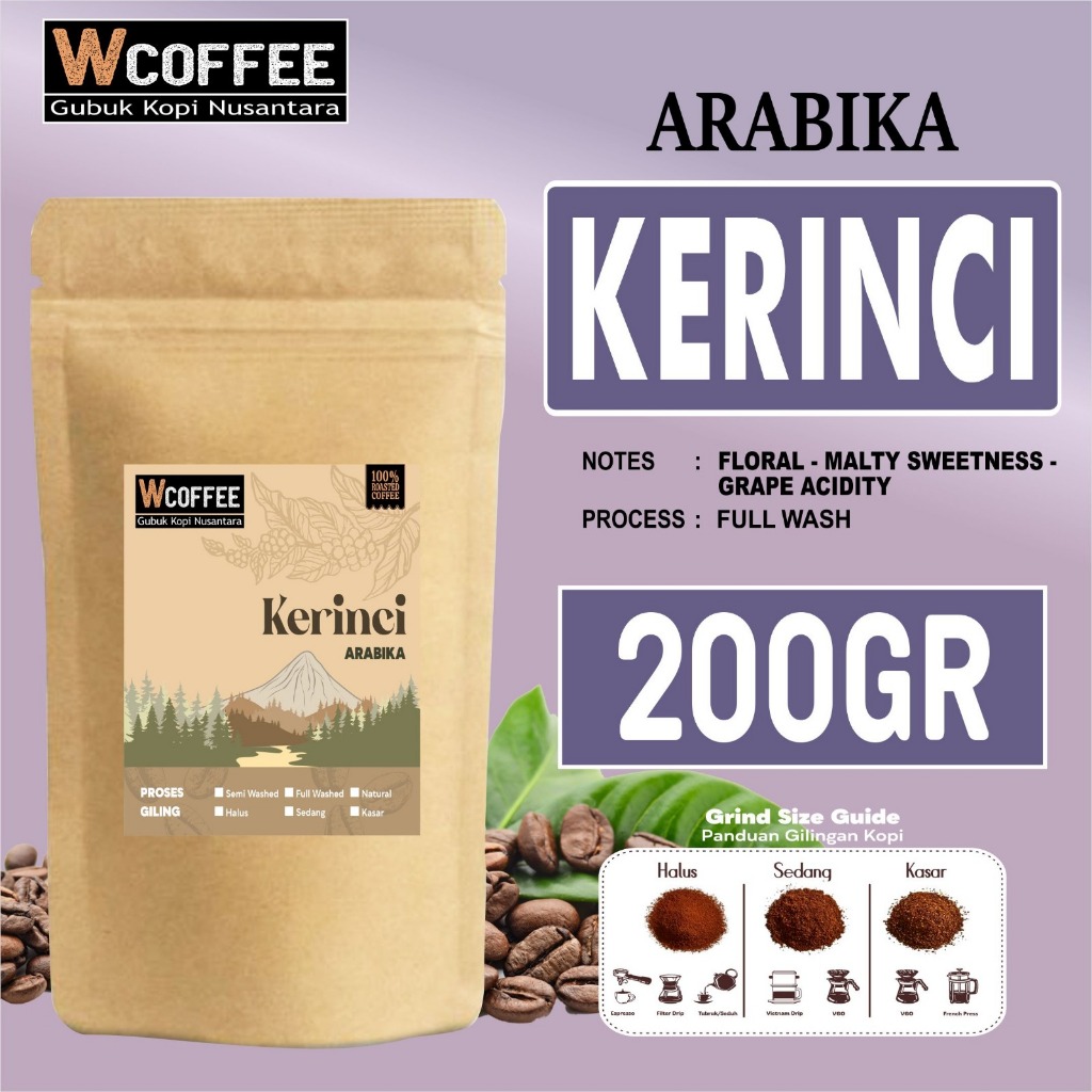 

Biji Kopi Bubuk Arabika Kerinci Kayu Aro 200gr -W coffee kopi spesial
