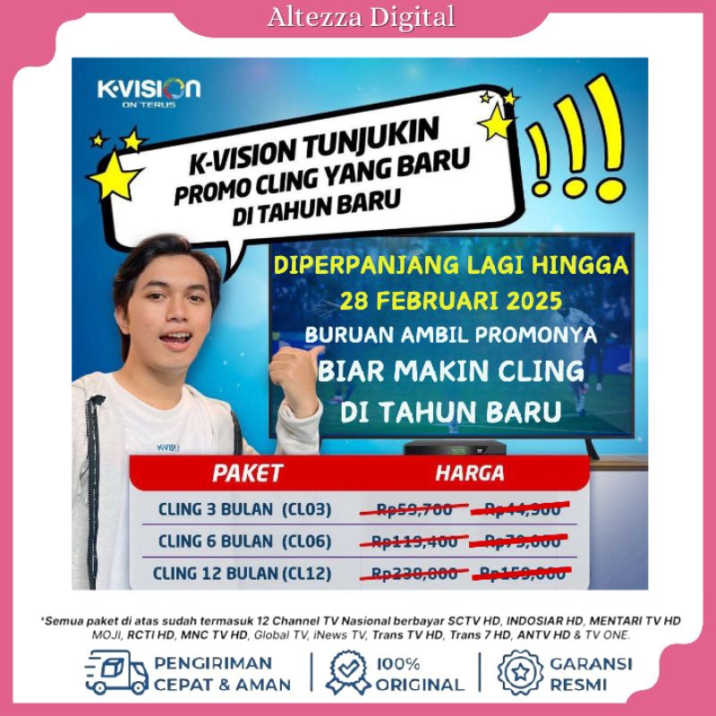 Tv Voucher Paket Cling K-VISION 1Tahun Atau 12Bulan Bromo C2000 K2000 Optus Gardiner Lgsatstar Dan j