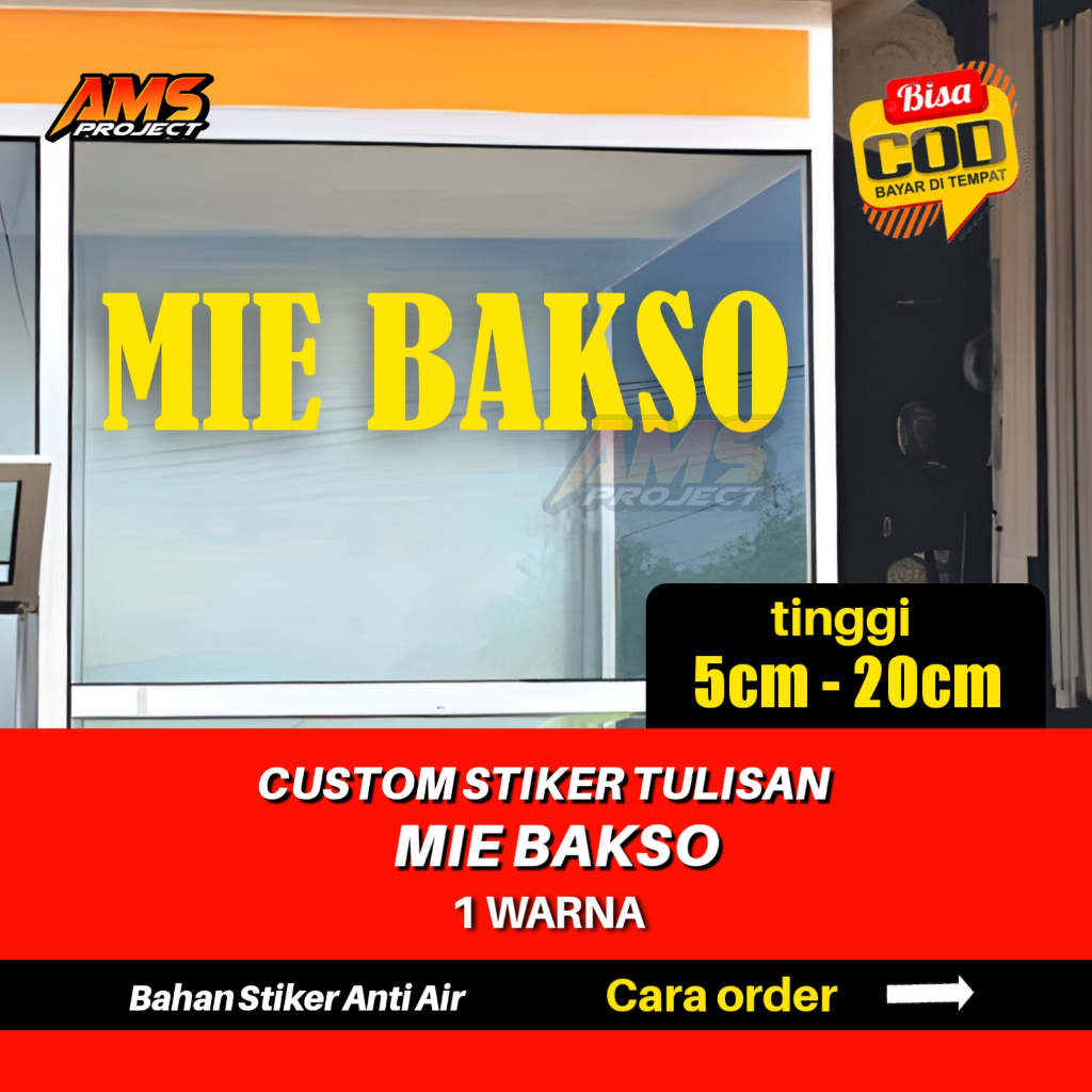 

Cutting Stiker Tulisan MIE BAKSO Warna Kuning/Ukuran 5-20 cm