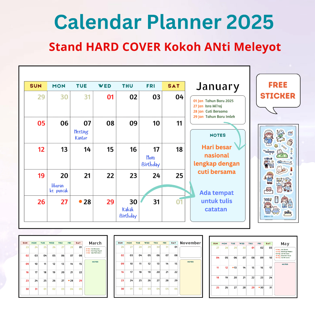 

KALENDER MEJA 2025 | Kalender Planner 2025 | Aesthetic Desk Calendar Notes Bulanan CHESTER LIVING