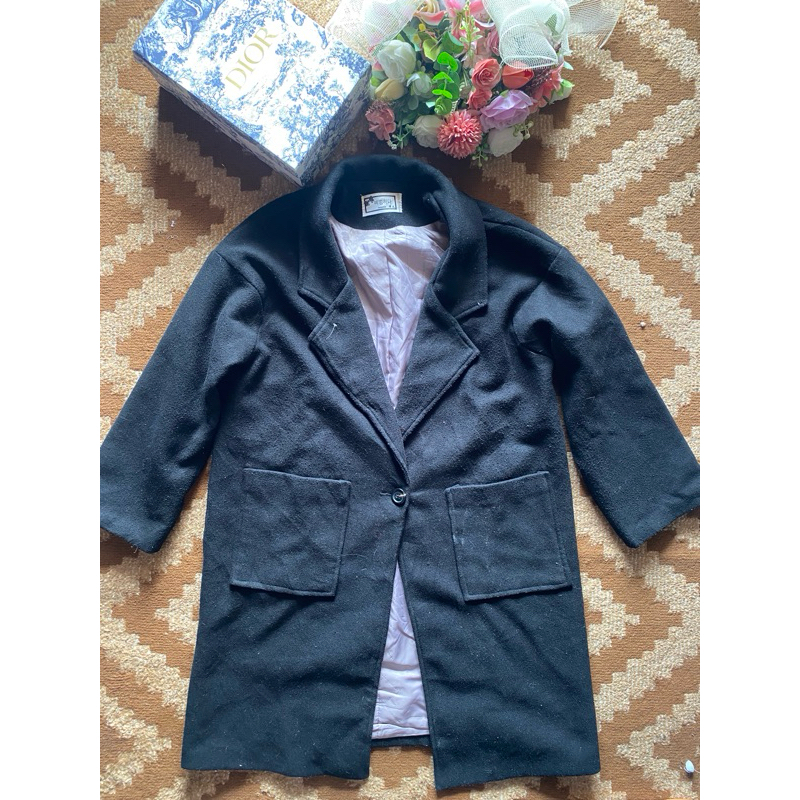 Coat Wol Long Black Hitam Unisex