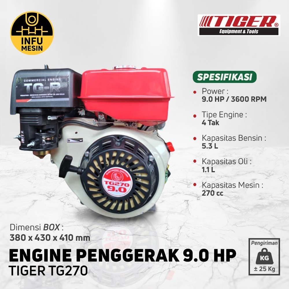 Engine 9 HP TIGER TG270 Mesin Penggerak Bensin Serbaguna