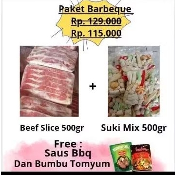 

Paket BBQ Beef Slice 500gr + Suki 500gr