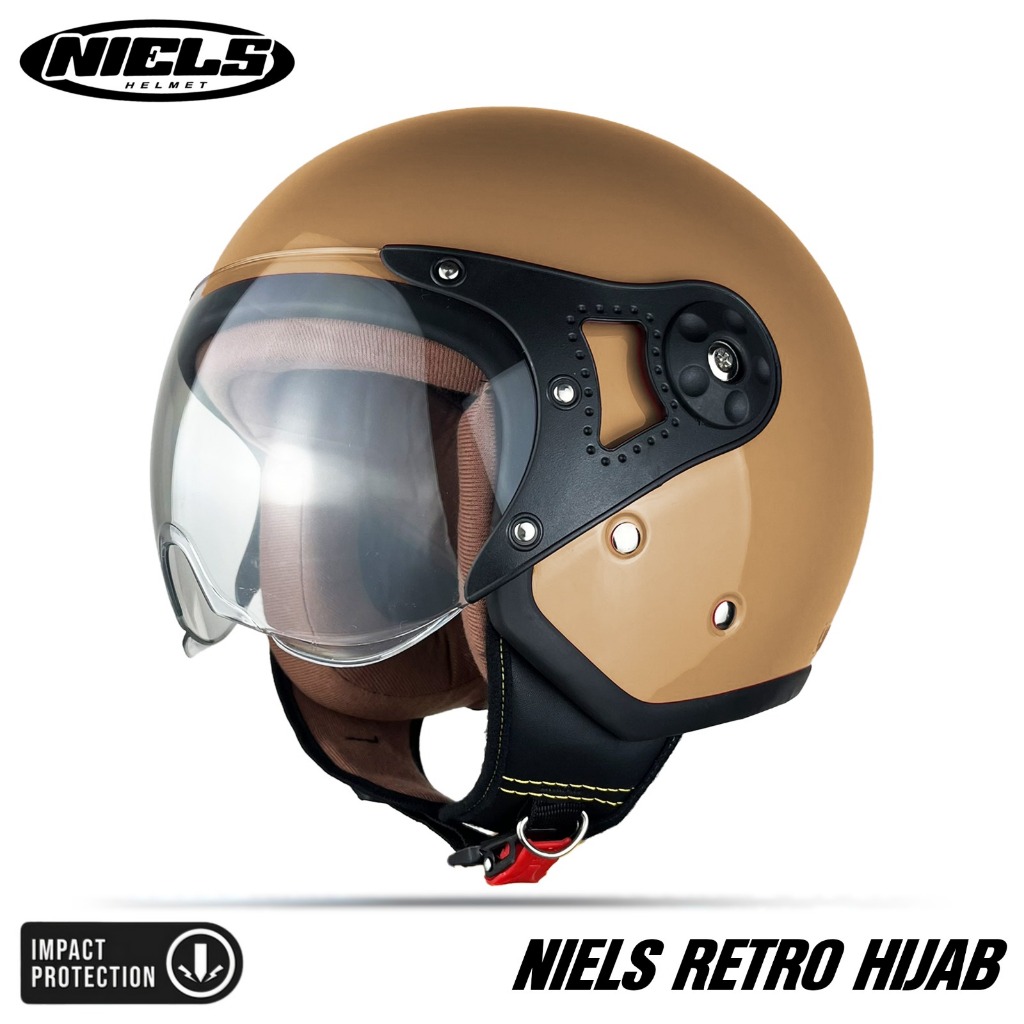 HELM BOGO HIJAB WANITA ANTI PUSING INCLUD KACA PILOT BENING - helm bogo dewasa Niels Original SNI