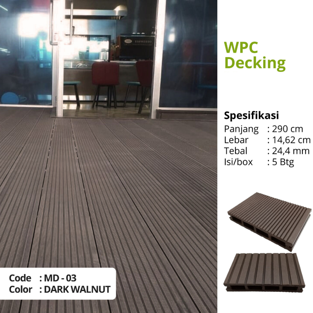 Decking kayu wpc outdoor/wpc kayu kolam renang Dark Walnut perbatang