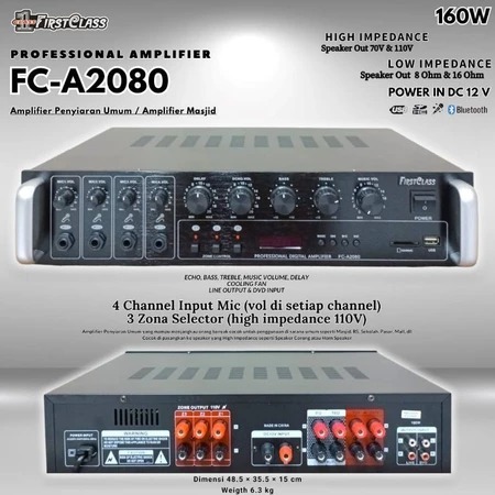 Amplifier Toa Firstclass FC A2080 / FCA 2080 Bluetooth Amplifier Toa Masjid Original