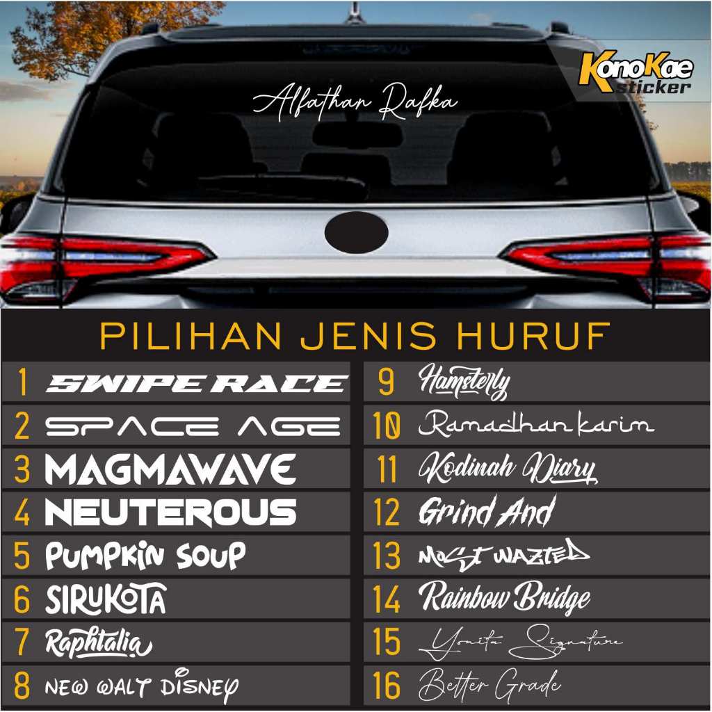 Stiker Mobil Sticker kaca belakang NAMA CUSTOM