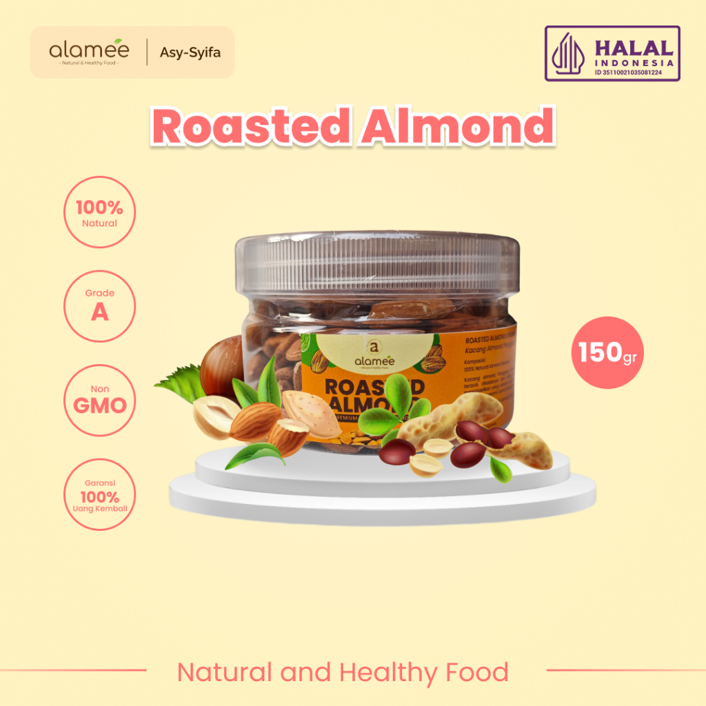 

ALAMEE Kacang Almond Almon Kupas Panggang Premium Roast Roasted Grade A California Oven Siap Makan