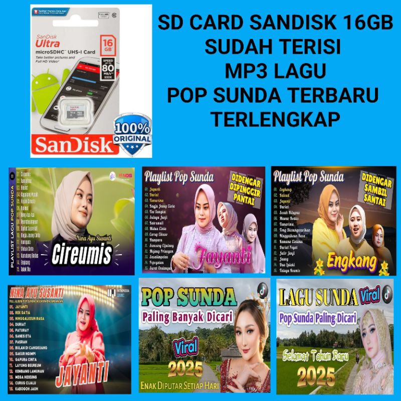 MEMORI CARD SD CARD HP 16 GB - MP3 LAGU POP SUNDA - MP3 LAGU KOPLO - MP3 LAGU TARLING - MP3 LAGU DJ 