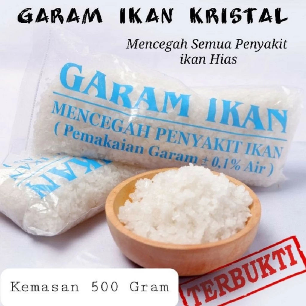 Garam ikan KristaL 500 gram kualitas Premium Mencegah segala penyakit ikan hias Cupang Koi Guppy ika