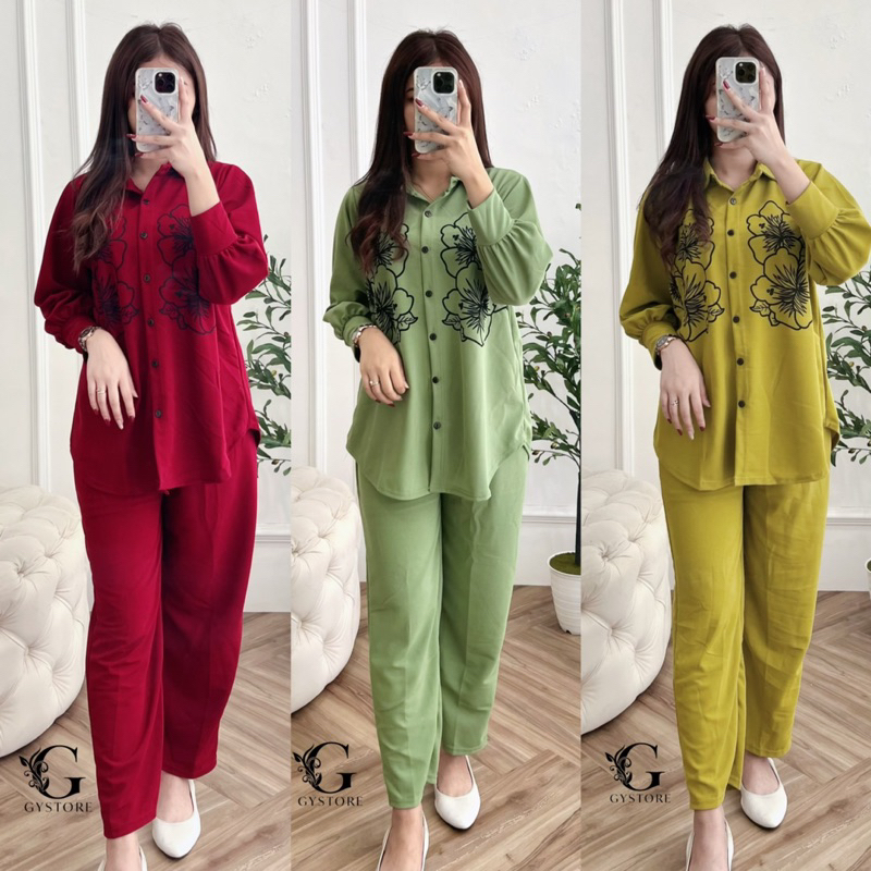 RARENOA - Kamala Setelan Celana Panjang Wanita Kasual Baju Santai