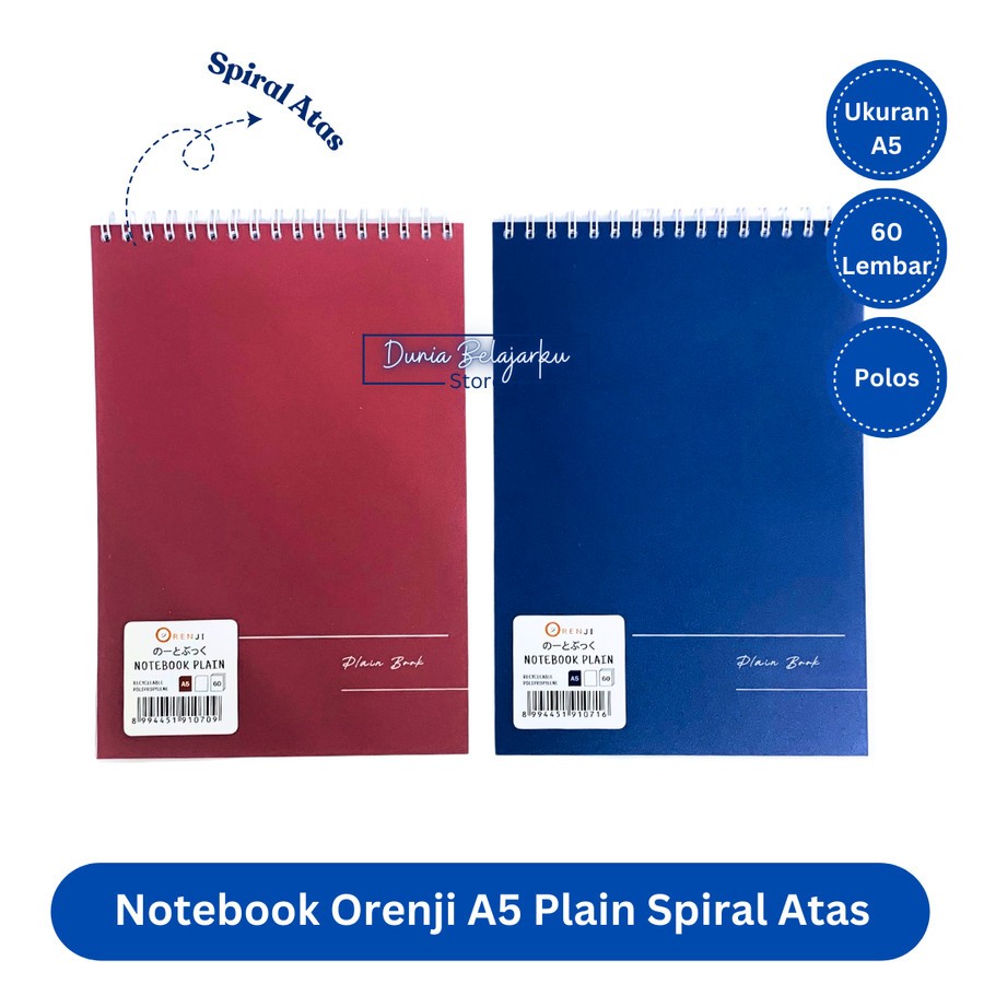 

Notebook Orenji A5 Plain Spiral Atas 60 Lembar Buku Agenda Catatan Polos