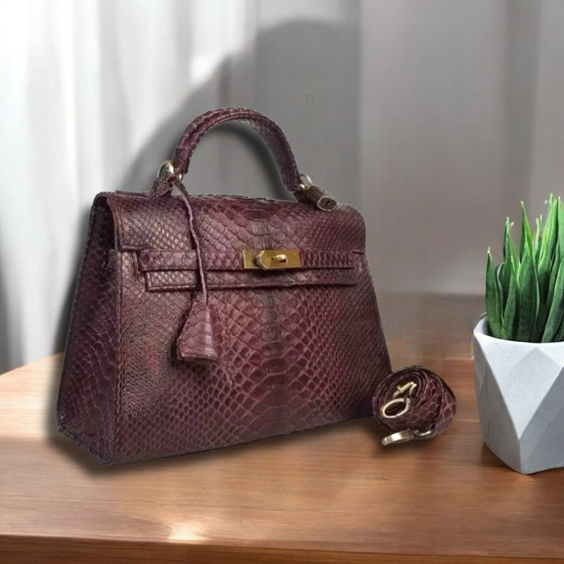 Tas Kulit Ular Piton Asli Wanita [BEST SELLER] TAS KULIT PHYTON Warna Coklat Polos