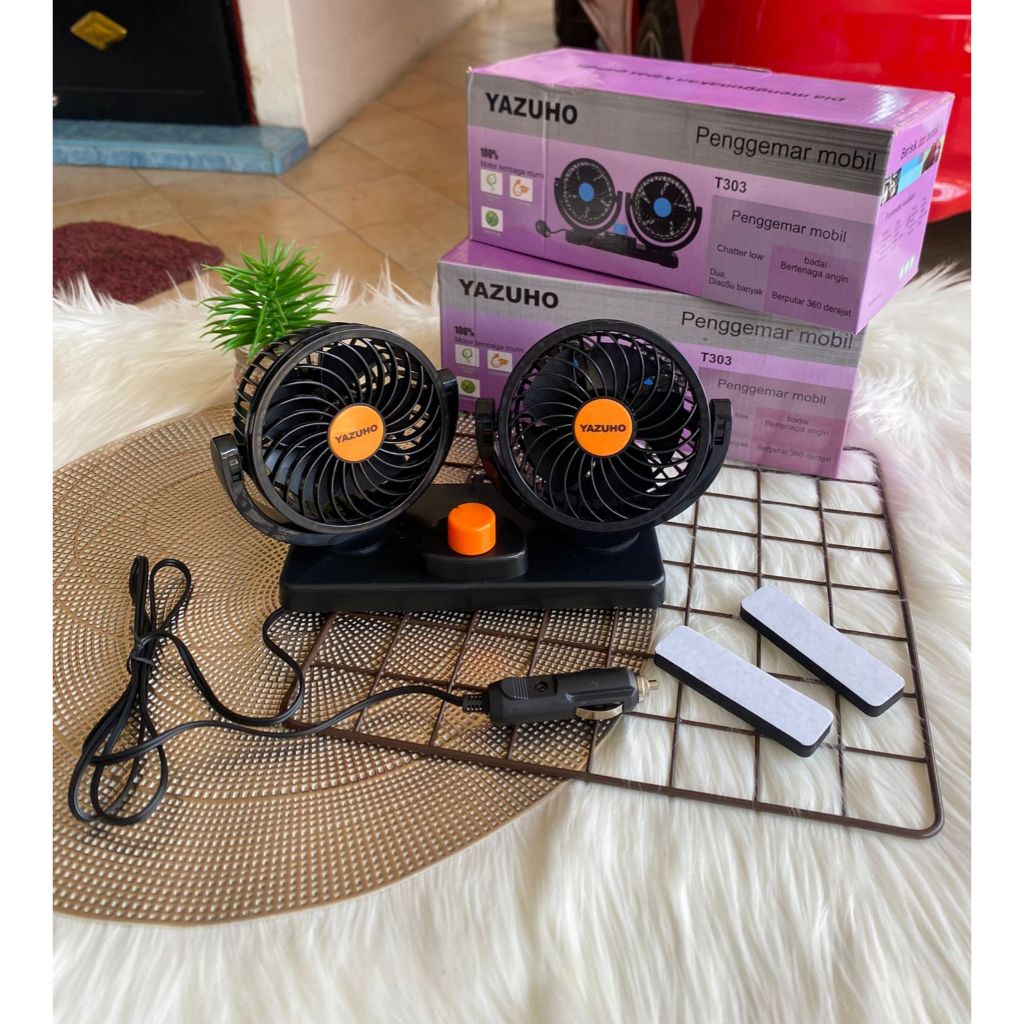 Kipas Angin Mobil Kipas Mobil 12V YAZUHO T303 | Kipas Angin Double Fan Kipas Angin Mobil 12V