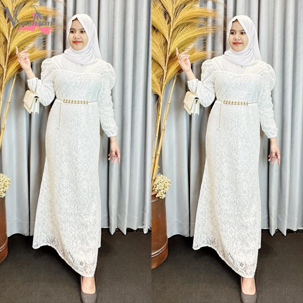 Maxi Dress Brukat Putih Polos Gaun Panjang 75400 Vima Premium