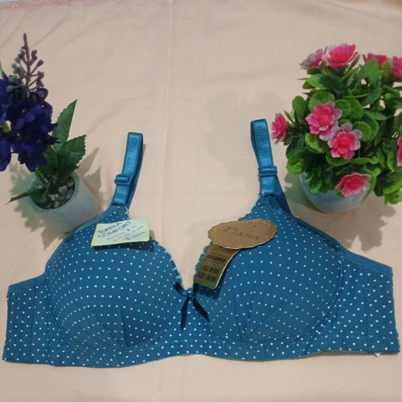 Bra/bh tanpa kawat  TIANA polkadot warna biru wardah