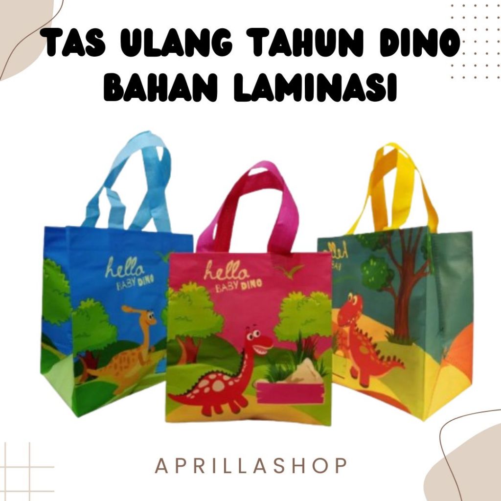 

( 12 Tas ) Tas Ulang Tahun Laminasi Dino Lucu / Tas Ulang Tahun Box ukuran 25x25x15