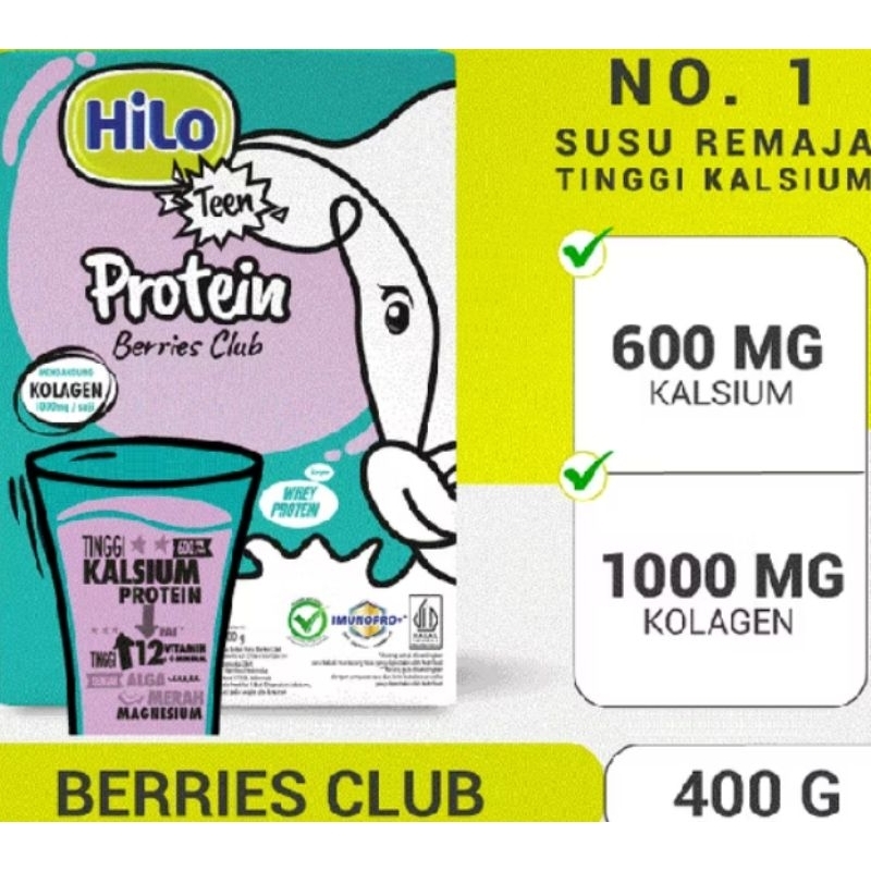 

HiLo Teen Protein Berries Club Kalsium Tinggi Kolagen 400 G