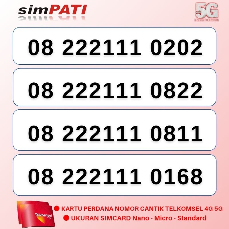 NOMOR CANTIK SIMPATI 4G 5G TELKOMSEL NOCAN SIMPATI NOMER SIMPATI CANTIK KARTU PERDANA SIMPATI NOMER 