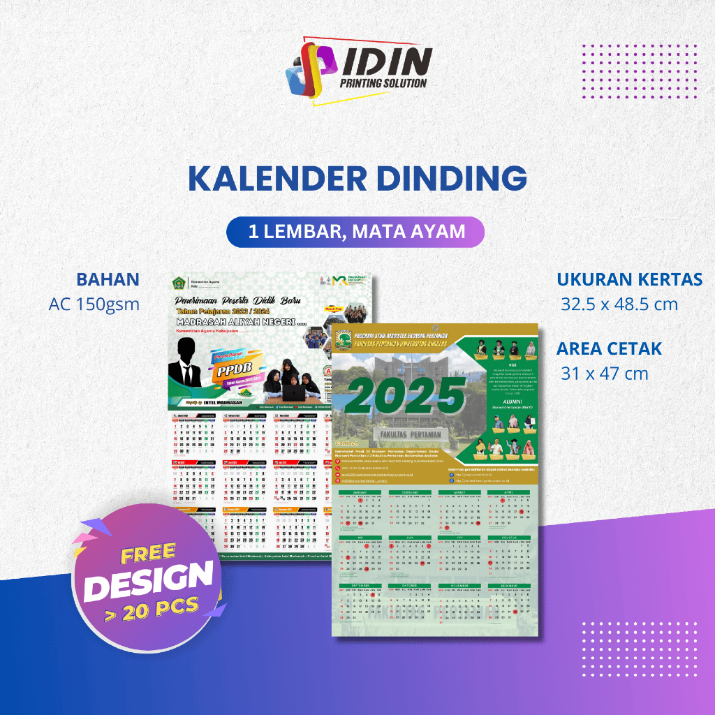 

Custom Kalender Dinding 2025 1 Lembar Instansi Merchandise Bisnis - Percetakan Idin Printing Solution