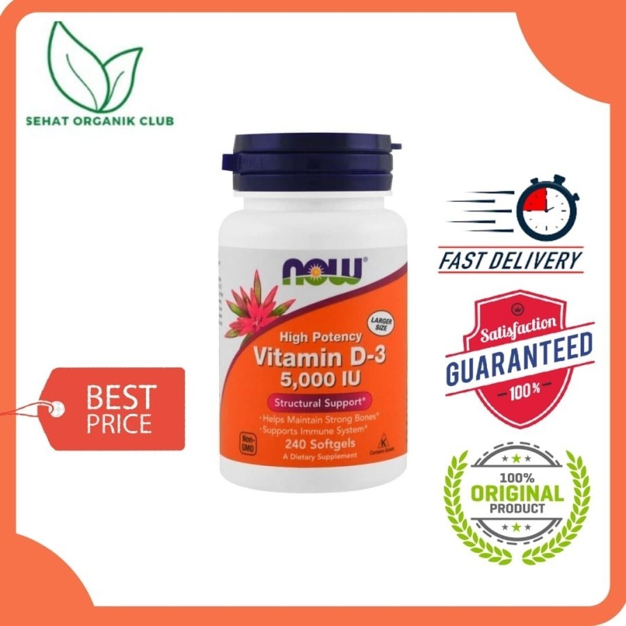 240 Caps Now Foods Vitamin D3 5000 IU /Now Vitamin D3