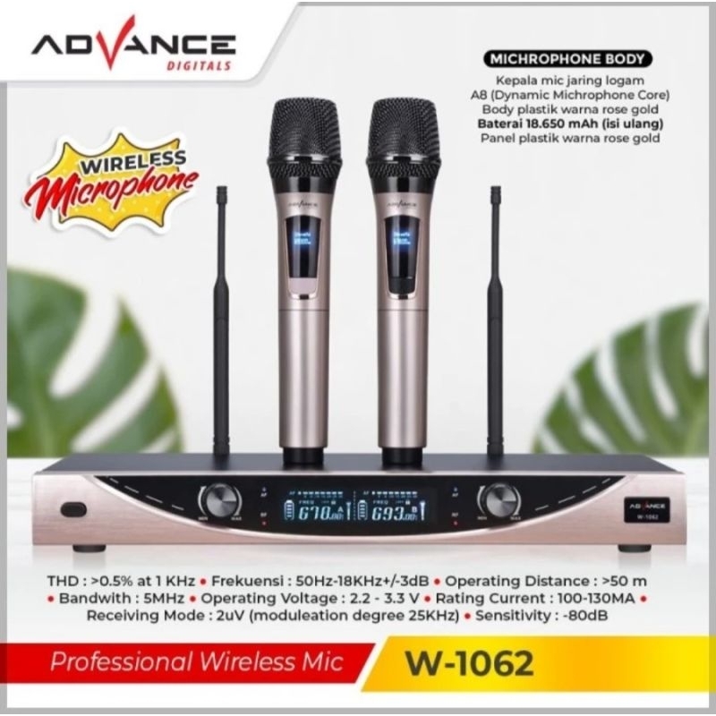 Mic Wireless Advance W-1062 Dual Microphone/Mic Advance W1062 Bisa diCharge ORI