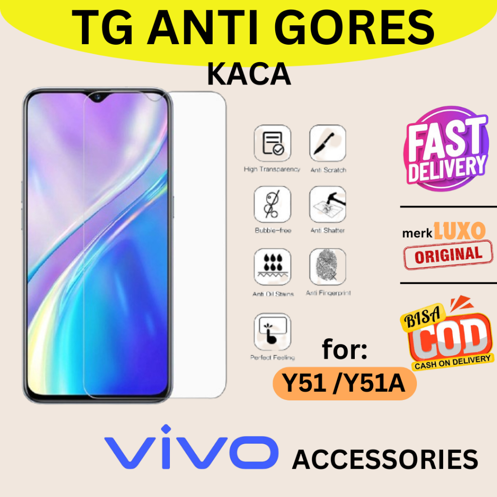 ANTI GORES TEMPERED GLASS TG VIVO Y51 / Y51A BARU