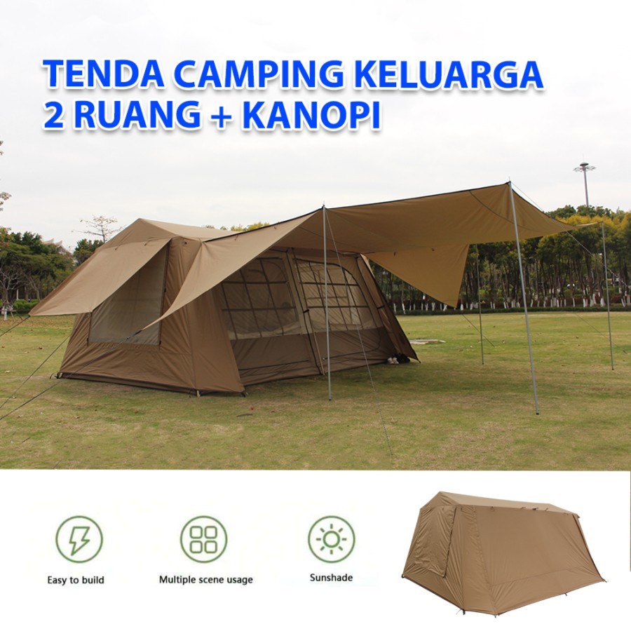 Tenda Camping Keluarga 2 Ruang 8 - 12 Orang Dengan Kanopi | Tenda Camping Waterproof | Tenda Camping