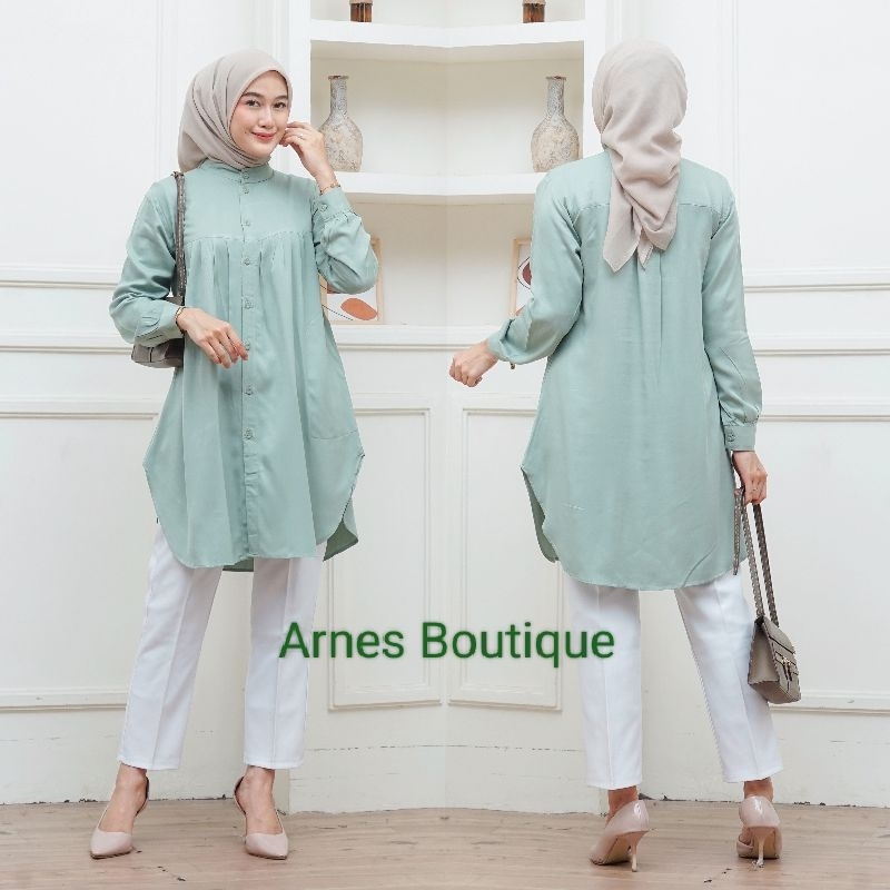 Premium Baju Putih Atasan Wanita Tunic Rayon Twill Polos Busui Friendly Tunik Kerja Kuliah Basic