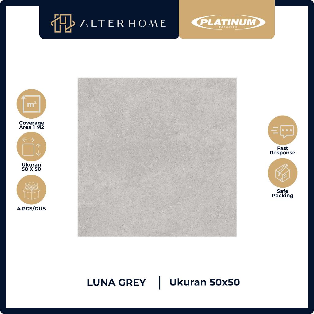 KERAMIK LANTAI KAMAR MANDI / MATT FINISH / PLATINUM LUNA GREY / 50cm X 50cm