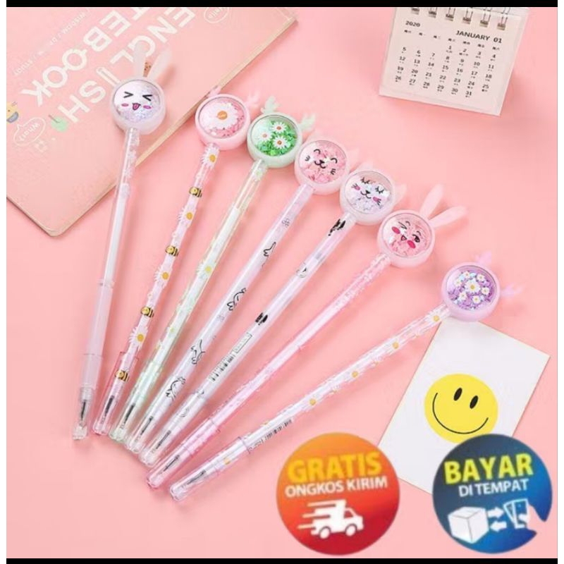

PENA KARAKTER PAYET GLITER BUNNY LUCU BLACK INK GEL PULPEN MURAH GEL BOLPEN GEL PASTEL