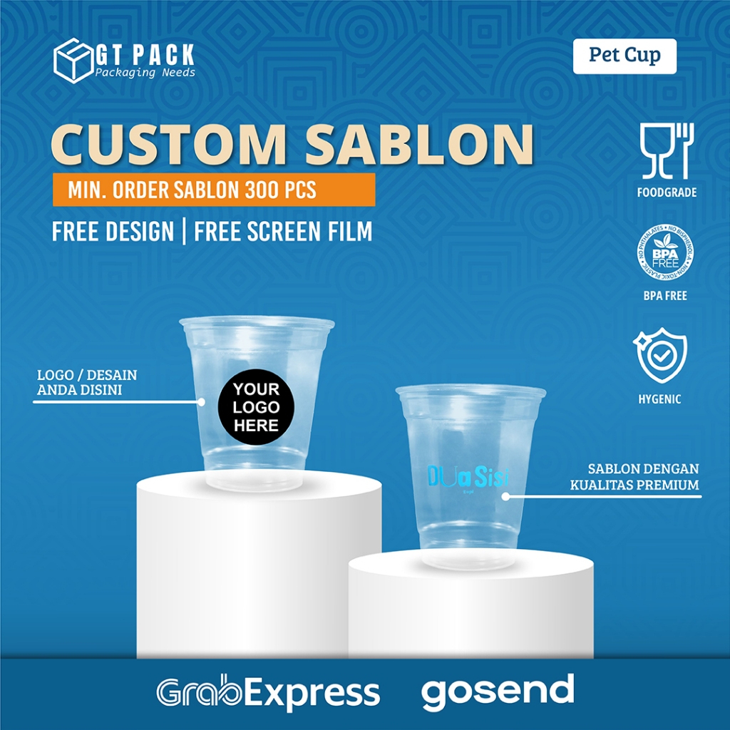 Sablon Cup Plastik PET Datar 12 Oz | 11 gram