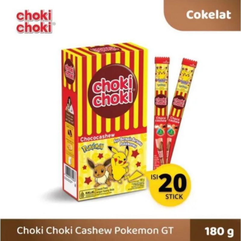 

Choki Chiki Cashew Pokemon GT Cokelat Isi 20 Stick 180g