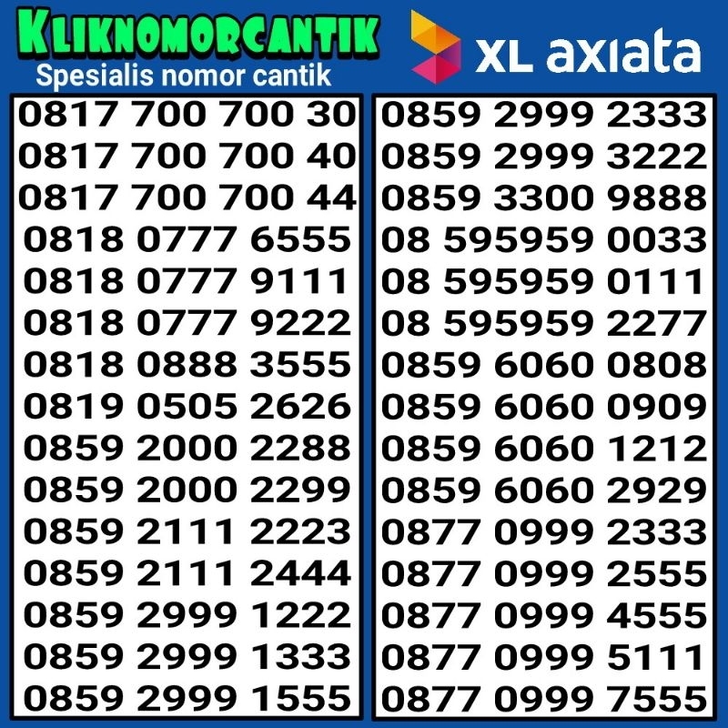 nomor cantik XL Axiata 4G&5G kartu perdana XL axiata B7