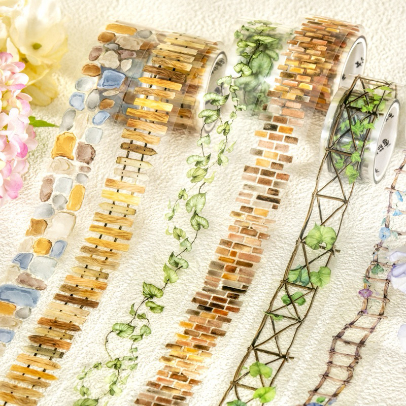 

(9D) washi tape selotip transparan jalan pagar taman cobble garden path tembok brick bata