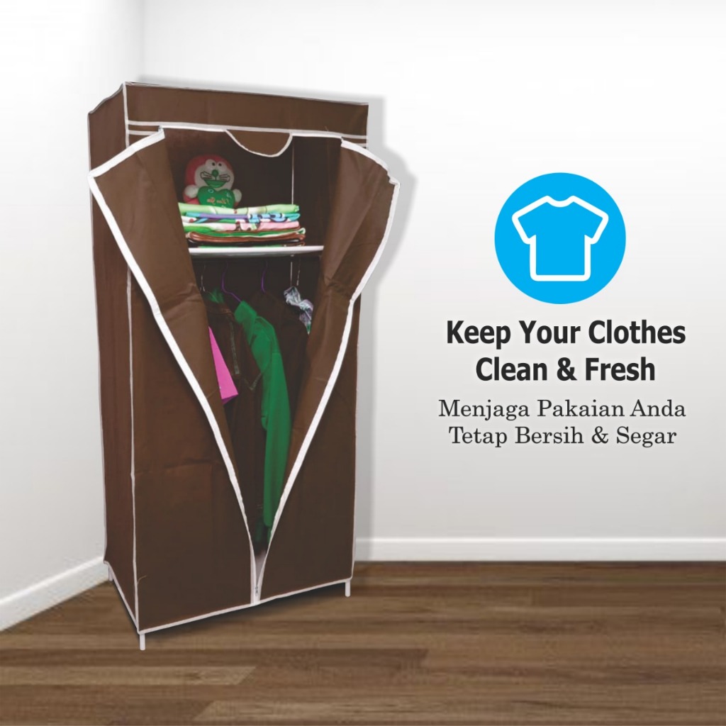 HOMELUXE Lemari Baju Rak Baju Dengan Tutup Resleting Lemari Kain Plastik Portable