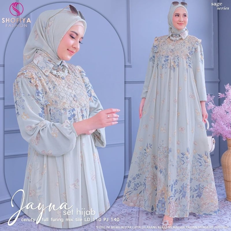 Gamis Inaya Jayna Set Hijab Ceremony Full Furing Mix Gamis Wanita