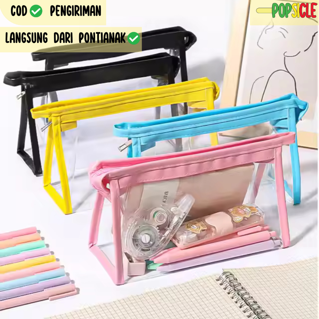 

Tempat Pensil Flashee Transparan Multifungsi Pouch Make Up Pensil Alat Tulis Serbaguna Pensil Korea