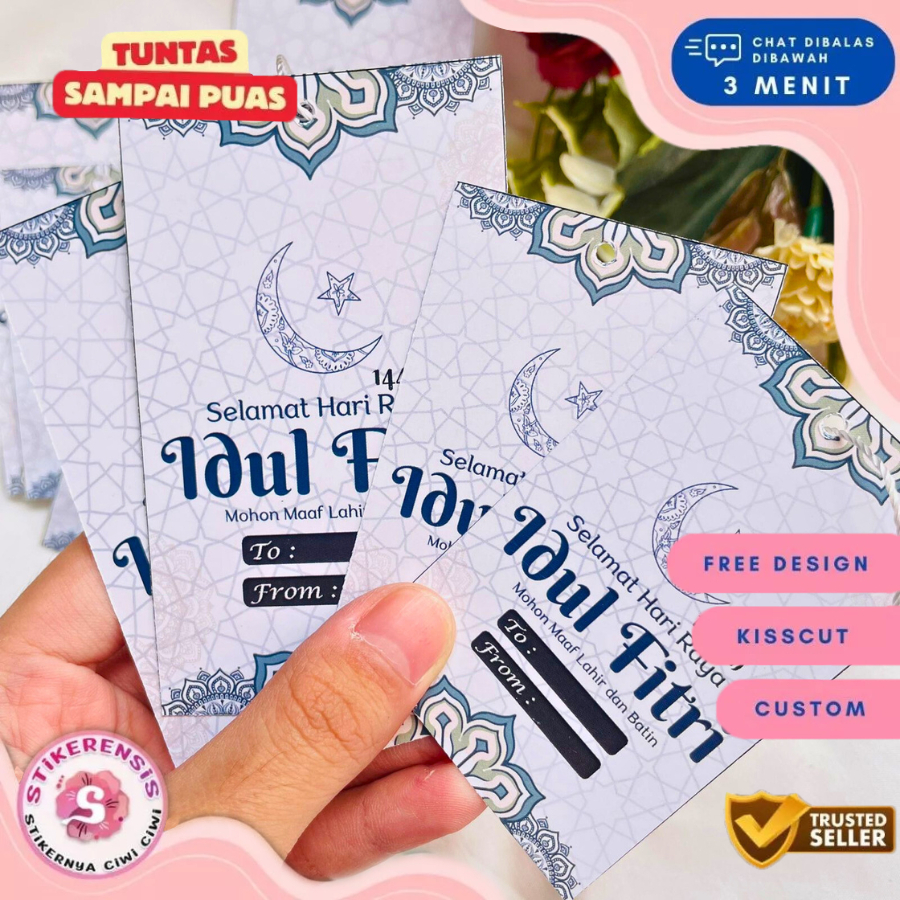 Kartu Ucapan Selamat Hari Raya Idul Fitri Custom Tulisan Hangtag Hampers Lebaran Eid Mubarak Murah