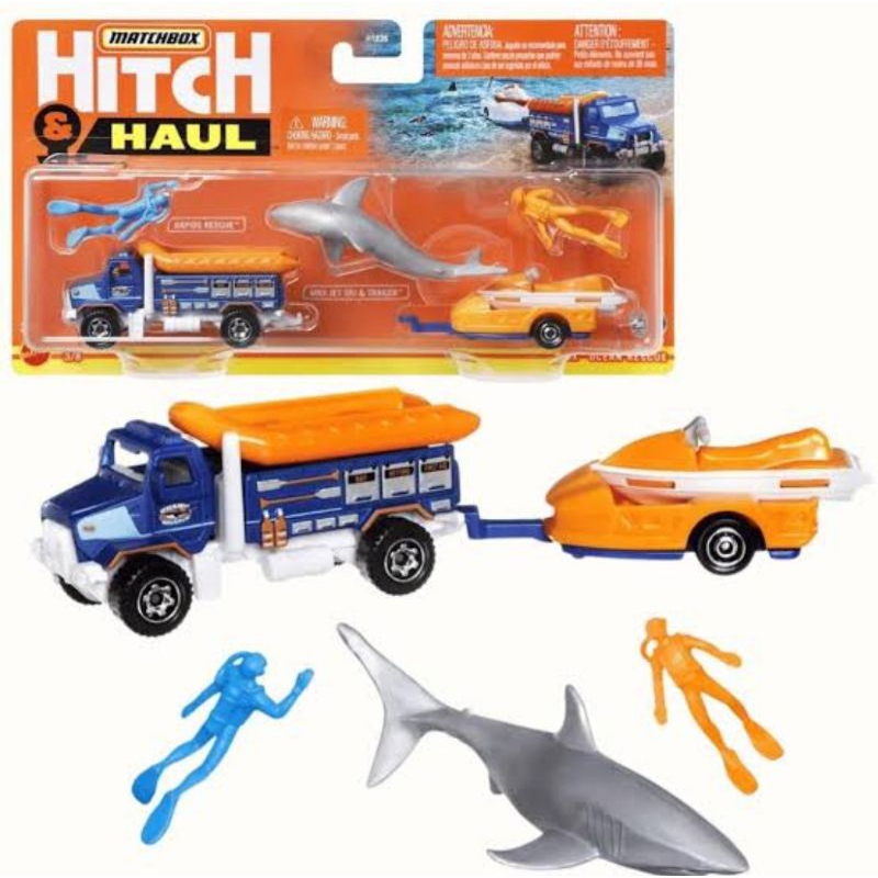 MATCHBOX HITCH N HAUL OCEAN RAPID RESCUE JET SKI AND TRAILER MBX DIECAST MINIATUR FIGUR MOBIL KENDAR