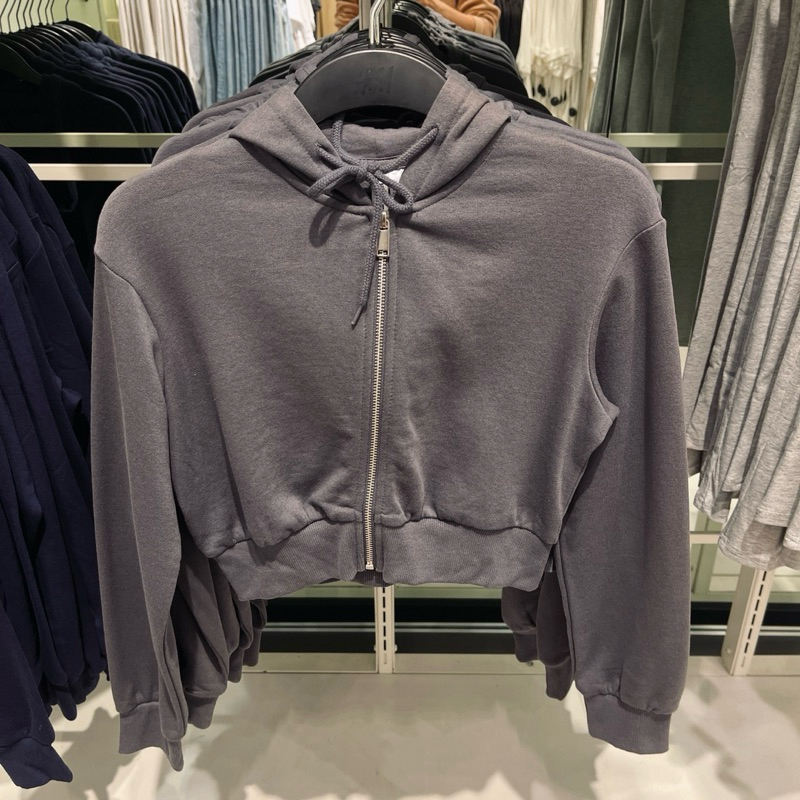 Hoodie H&M Woman CROP zipper dark gray