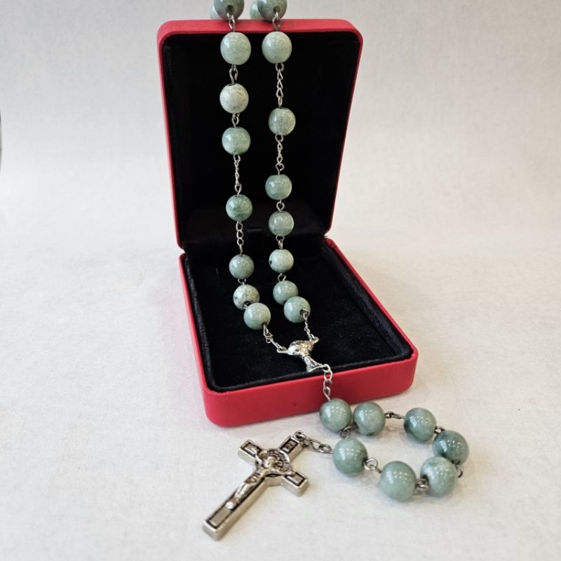Kalung Rosario Batu Giok Burma Asli 10 mm