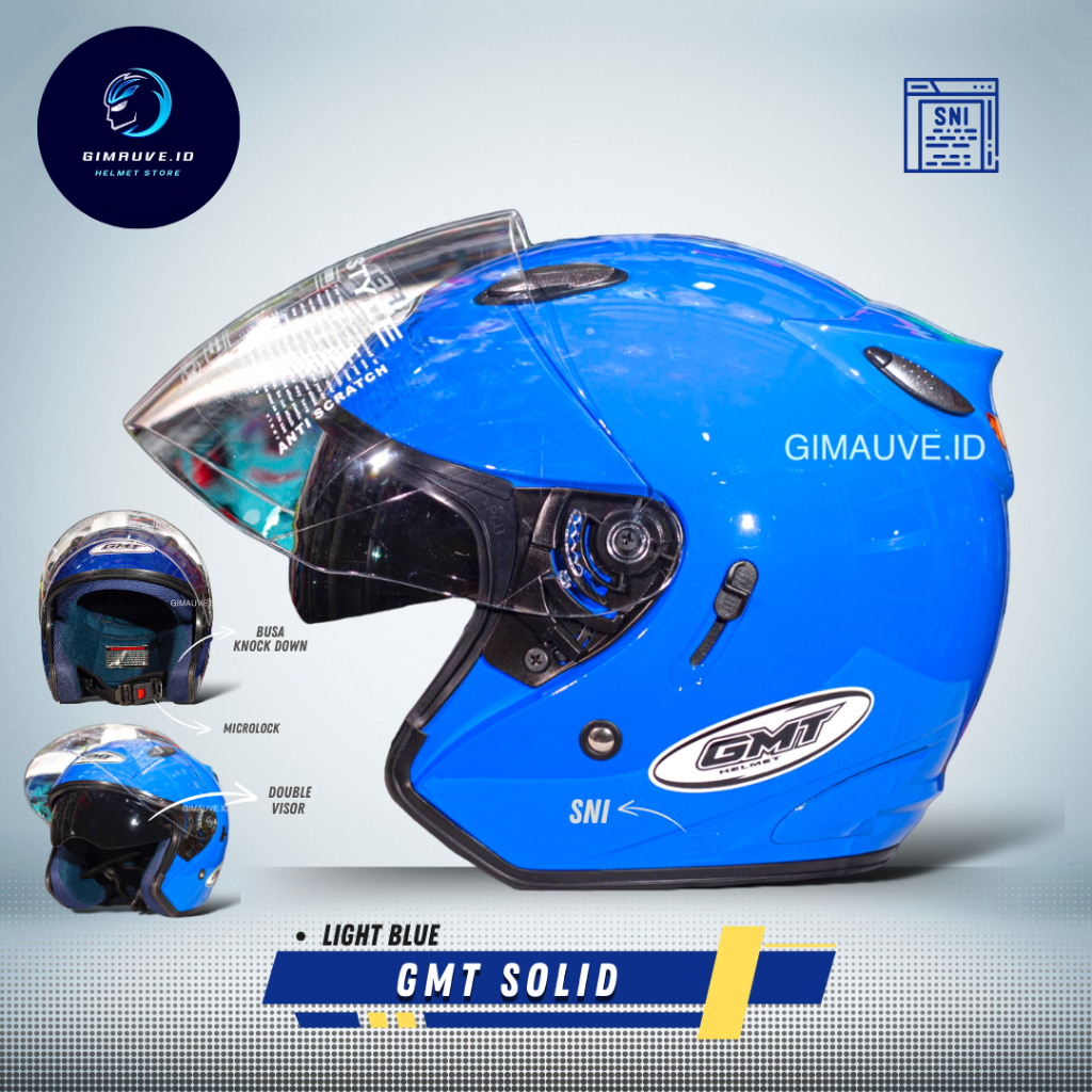 Helm Half Face GMT Original Double Visor  Motor SNI Murah Helm Pria Wanita Dewasa