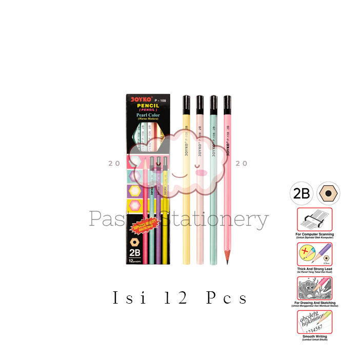 

[PACK] Pensil Komputer Gambar Kayu 2B Joyko P-108 1 Pak Isi 12 Drawing Pencil Pearl Color Murah