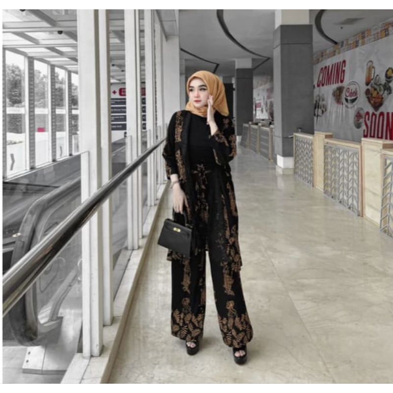 Setelan outer lace renda+kulot batik paris