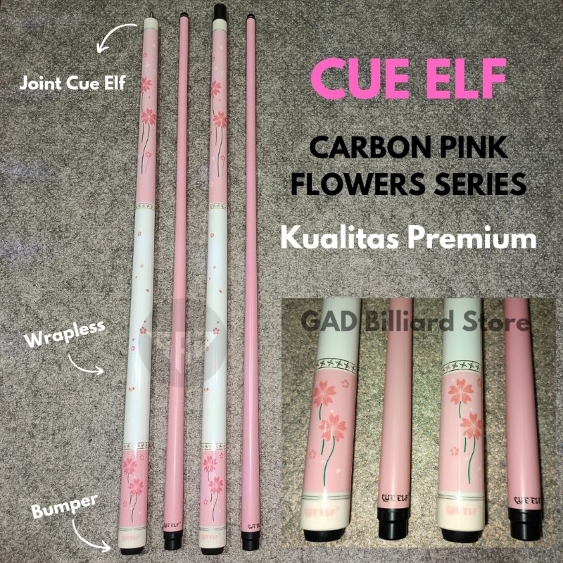 CUE ELF CARBON PINK FLOWERS SERIES | Stik Play Billiar Carbon Pink | Premium