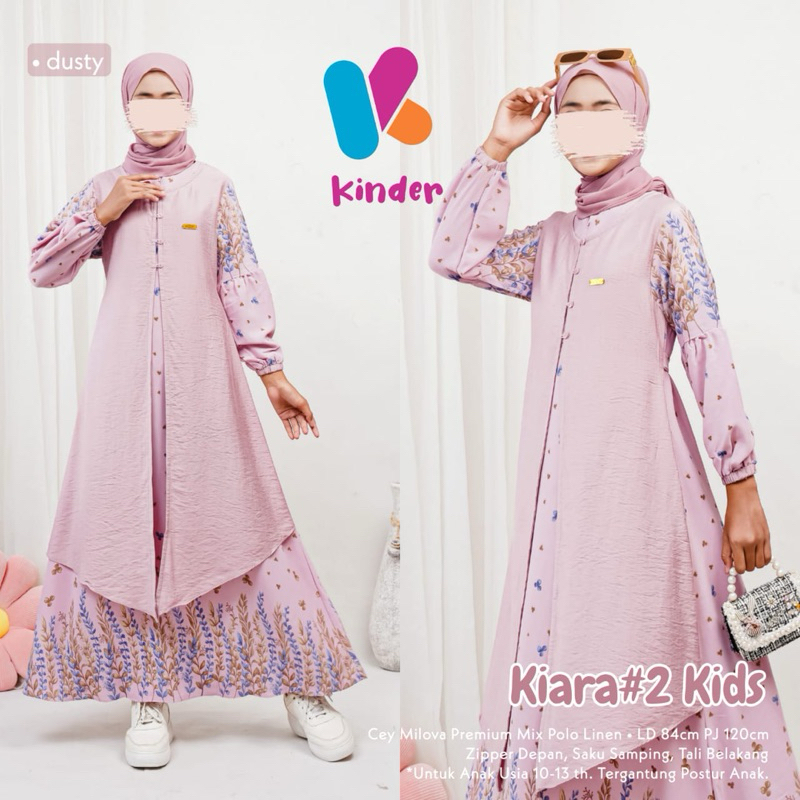 KIARA MAXY KIDS SET SYARI GAMIS ANAK PEREMPUAN REMAJA TANGGUNG UMUR 10-13 TAHUN BAHAN CEY MILOVA MIX